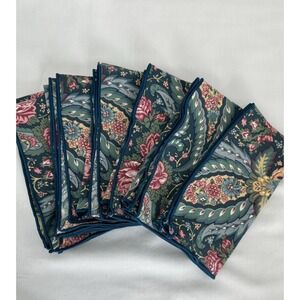 Vtg Cloth Napkins 6 Laura Ashley Blue Rose Green 16.5" Square Cottage
